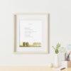 Cozy home interior with Felix Doolittle's hand-drawn watercolor giclée art print of the poem Sunshine, showcasing inspirational poetry in calligraphy with soft watercolor tones, styled on a modern wall for calm, mindful home decor inspiration.