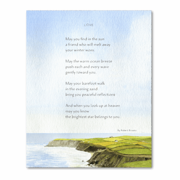 Hand-drawn watercolor premium giclée art print featuring the Love Poem, inspirational poetry and uplifting quotes blending calligraphy and Felix Doolittle's watercolor illustration in harmonious unity, perfect for wall decor and mindful home inspiration.